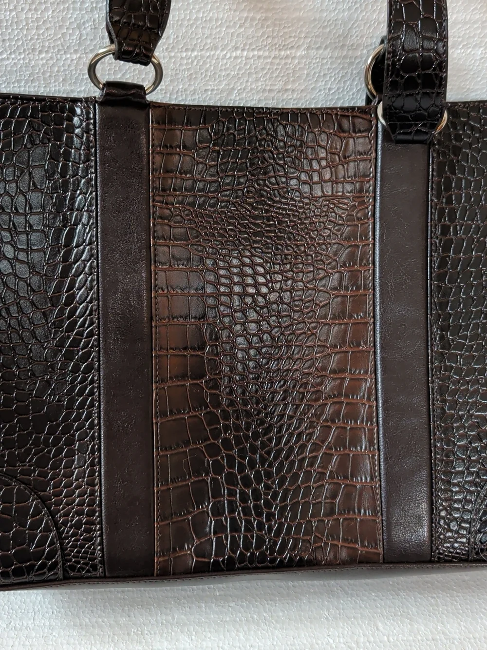 Coldwater Creek Brown Faux Crocodile Embossed Tote Briefcase Laptop Bag 16